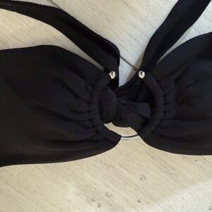 Robin Piccone Silver Open Ring Black‎ Bandeau Bikini Swim Top Women XS NWOT